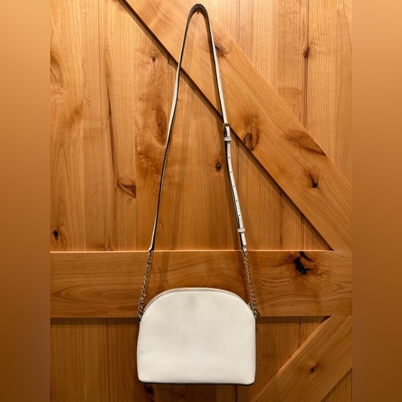 Michael Kors Dome Crossbody Leather Bag White Gold Hardware Purse - Picture 2 of 6